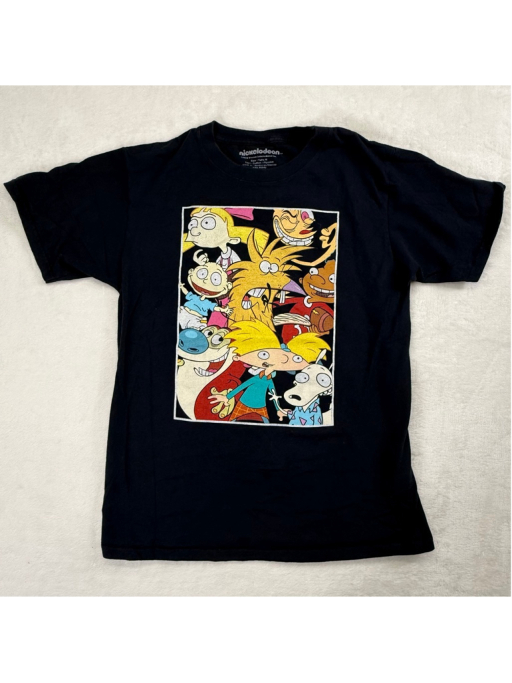 Men's Nickelodeon Black Short Sleeve Tee Medium Hey Arnold Rugrats Angry Beavers
